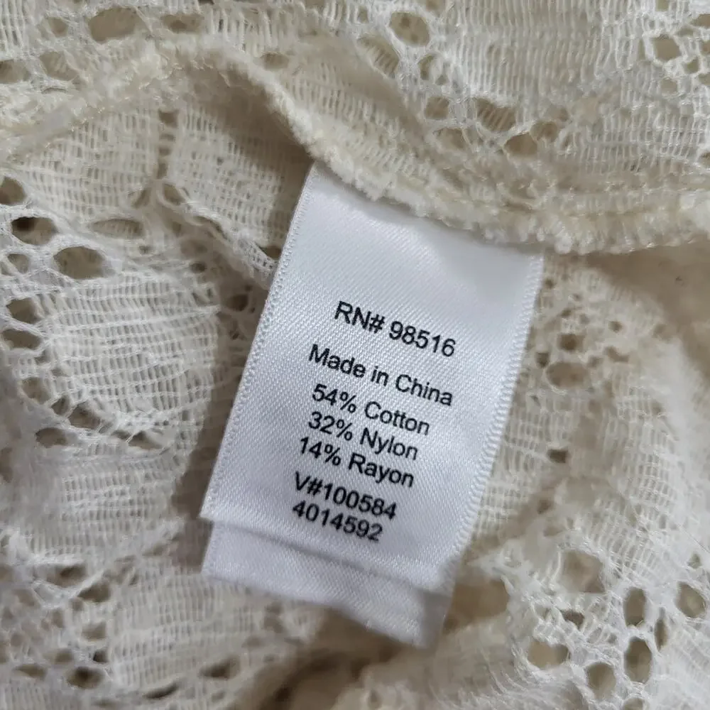 Coldwater Creek Lace Shirt Womens Large Cream Lace Summer Boho Coastal Cottage - Picture 7 of 12